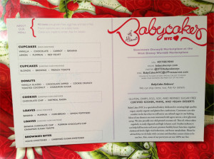 Downtown Disney BabyCakes NYC Menu Card