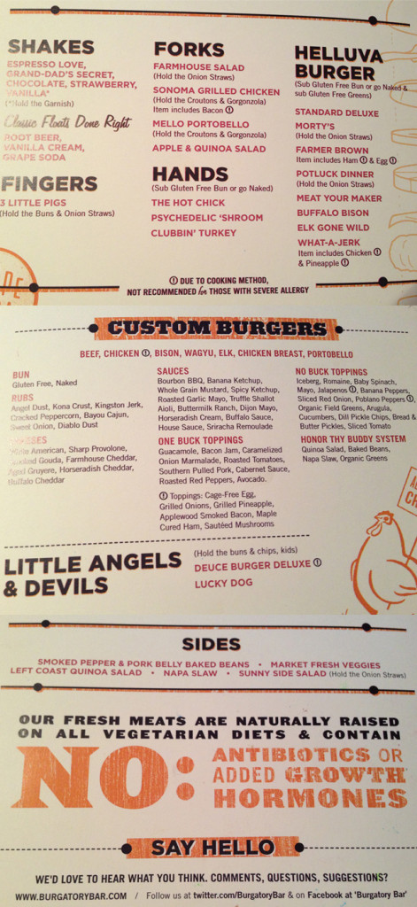 Bugatory Gluten Free Menu, January 2014