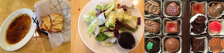 GF Garlic Bread and Dipping Oil, Side Salad, Assorted Giovanni's Chocolates