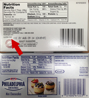 Giant Eagle Brand Cream Cheese Has Gluten Free Label But Philadelphia Brand By Kraft Doesn't