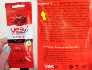Yes To Tomatoes Clear Skin Facial Mask Is Not Gluten Free But Is A Good Example Of How They Clearly Label Their Ingredients, Click To Enlarge